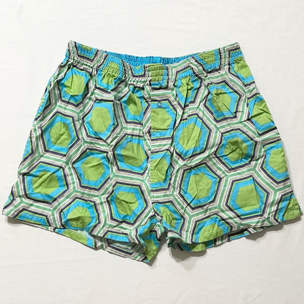 Tepper Jackson Blue and Green Geometric Hexagonal Patterned Lounge Shorts - XL